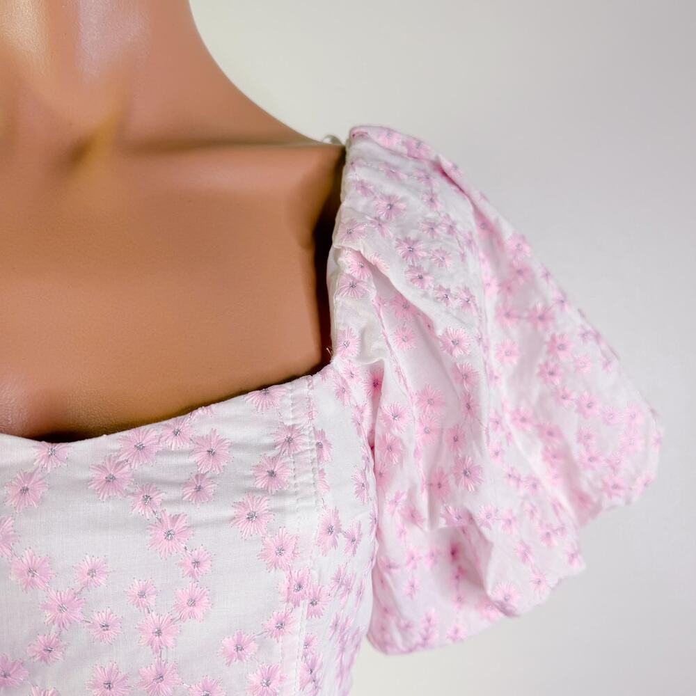 GB Embroidered Floral Midi Dress Regencycore Coquette Cottage Light Pink XS NWT - Picture 3 of 12